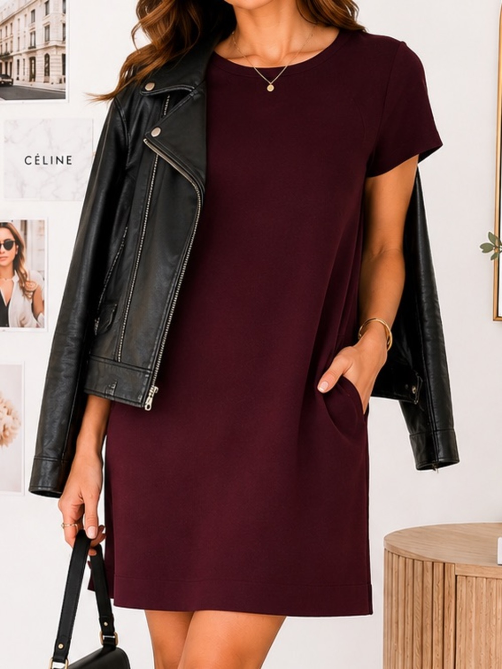 WAYF Burgundy Shift Dress Nordstrom Minimalist Chic Small